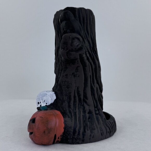 Vintage Halloween Haunted Tree Candle Holder With Skeleton Pumpkin 6.5" Tall - Picture 4 of 16